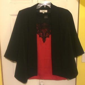 Worthington red and black lace blouse